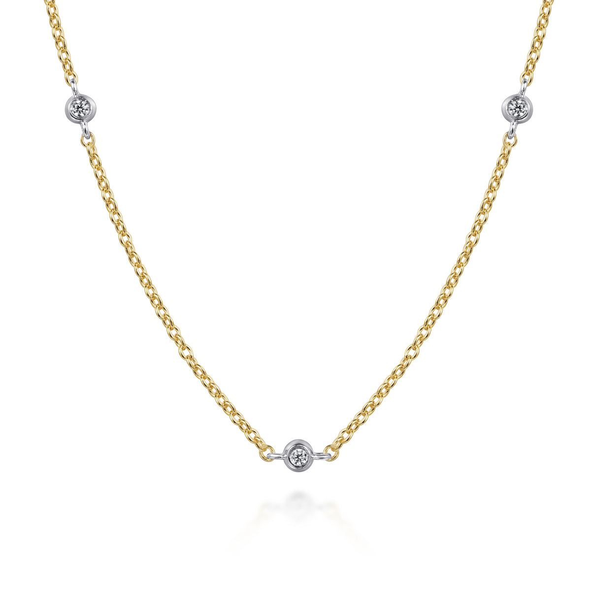 14K Yellow and White Gold Diamond Station Necklace - View 1