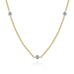 14K Yellow and White Gold Diamond Station Necklace thumbnail 1