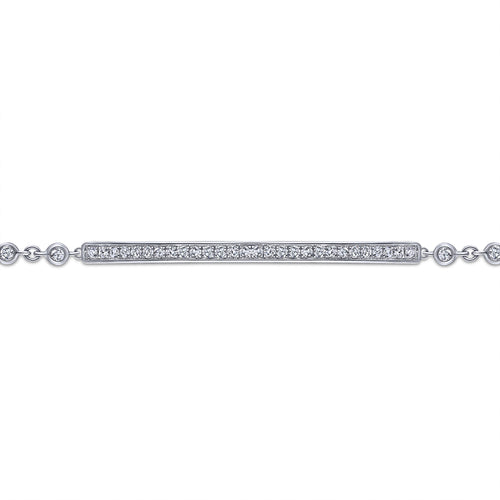 Bracelet tennis à barrette pavée de diamants en or blanc 14 carats
