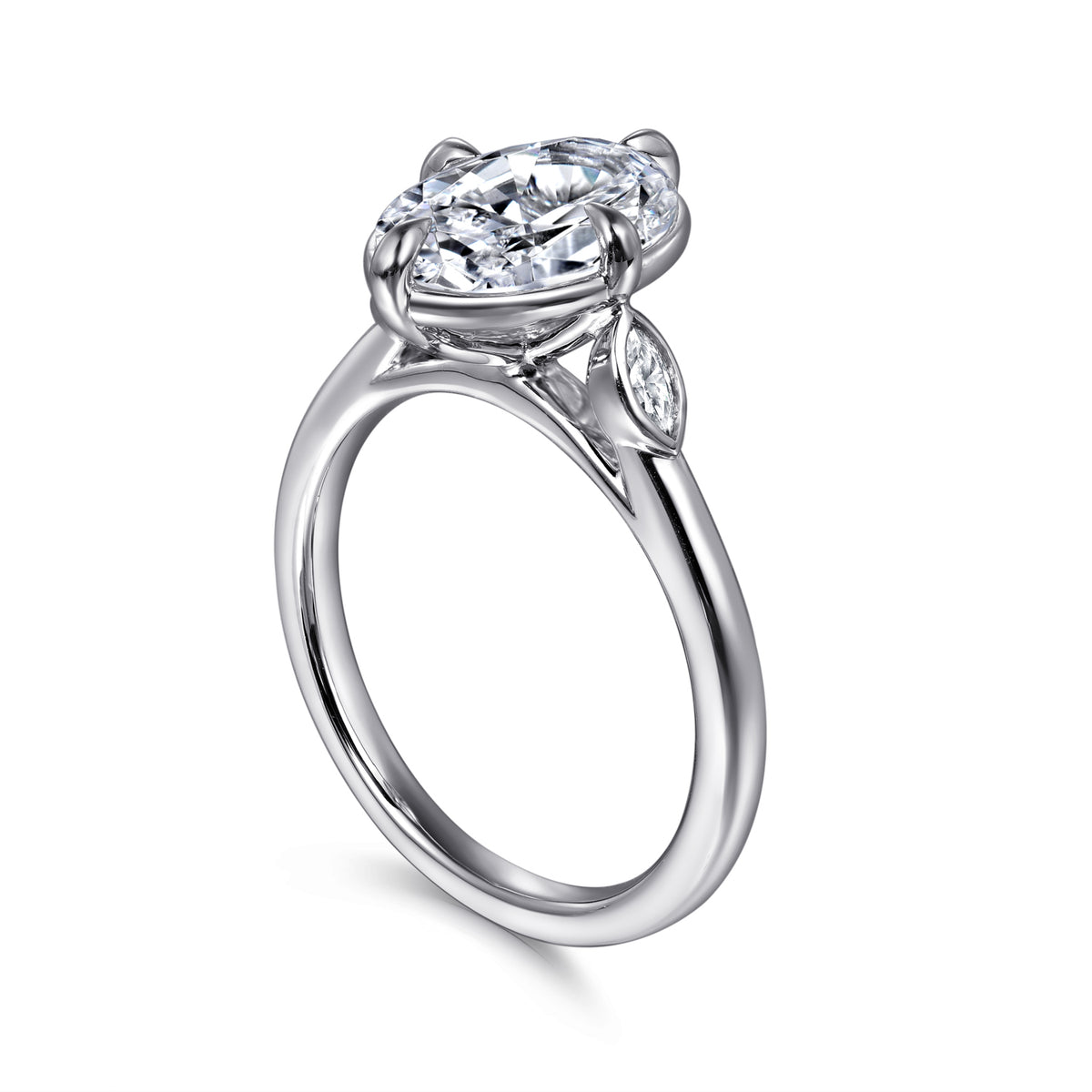 14K Gold Oval Three Stone Diamond Engagement Ring - View 3