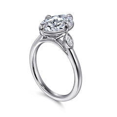 14K Gold Oval Three Stone Diamond Engagement Ring thumbnail 3
