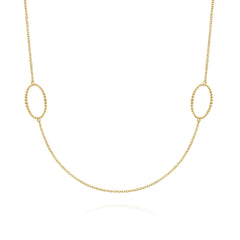 28 inch 14K Yellow Gold Beaded Oval Station Necklace thumbnail 1