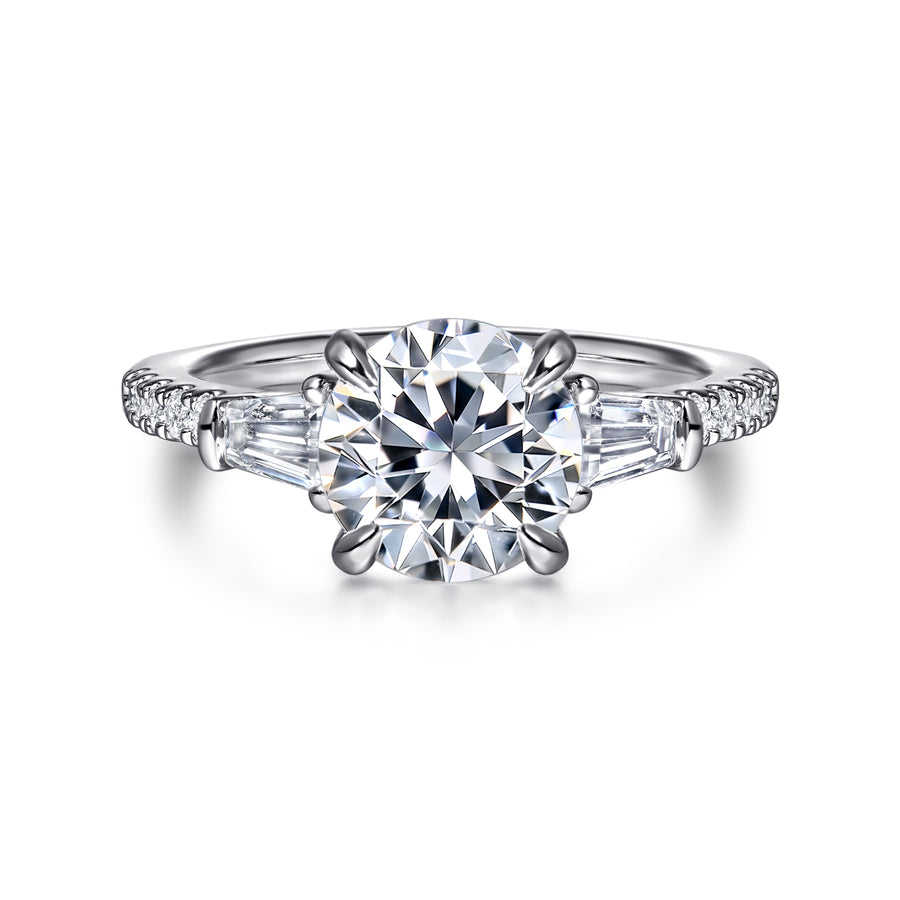 Contemporary 14K Gold Round Three Stone Diamond Engagement Ring