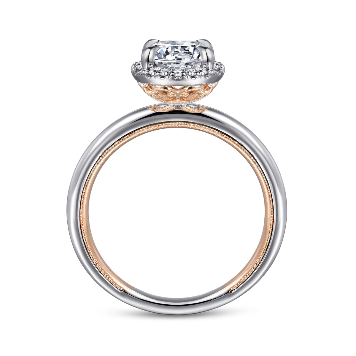 Contemporary Oval Halo Diamond Engagement Ring - View 2