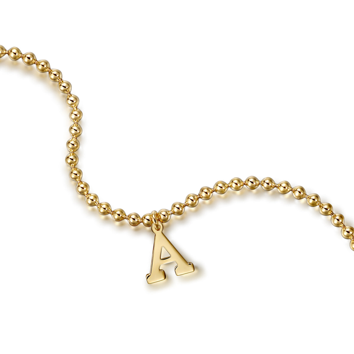 14K Yellow Gold Beaded Initial A Bracelet - View 3