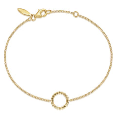 14K Yellow Gold Beaded Circle Chain Bracelet thumbnail 1