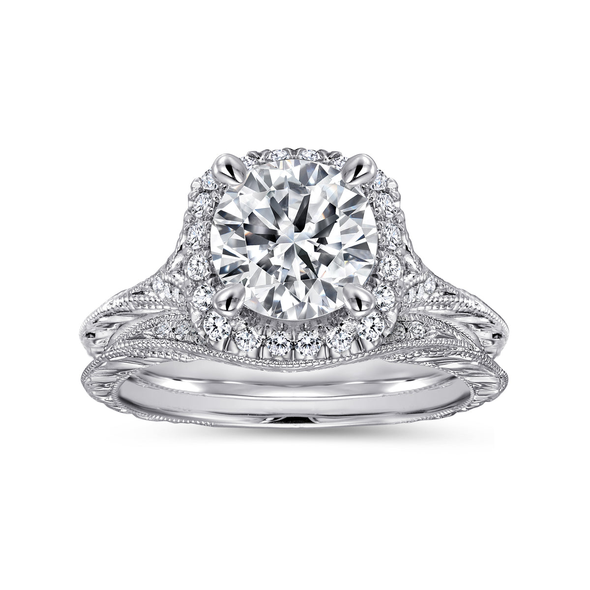 Vintage Round Halo Diamond Engagement Ring - View 4