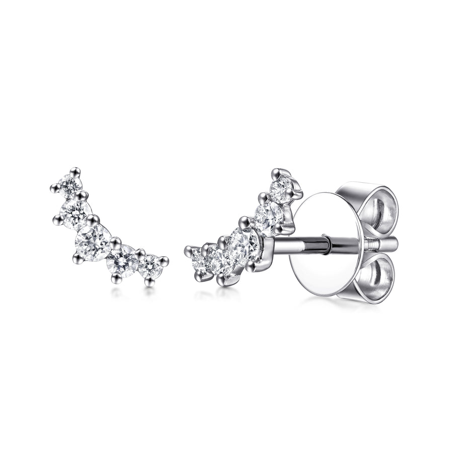 14K White Gold Curved 5 Stone Diamond Stud Earrings