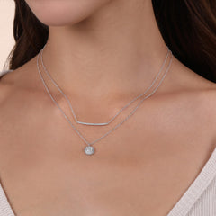 14K White Gold Diamond Pavé Curved Bar Necklace thumbnail 5