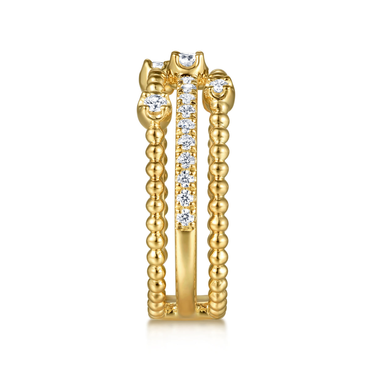 Wide Band Easy-Stack Ring 14K Yellow Gold Diamond 0.35ct - View 4