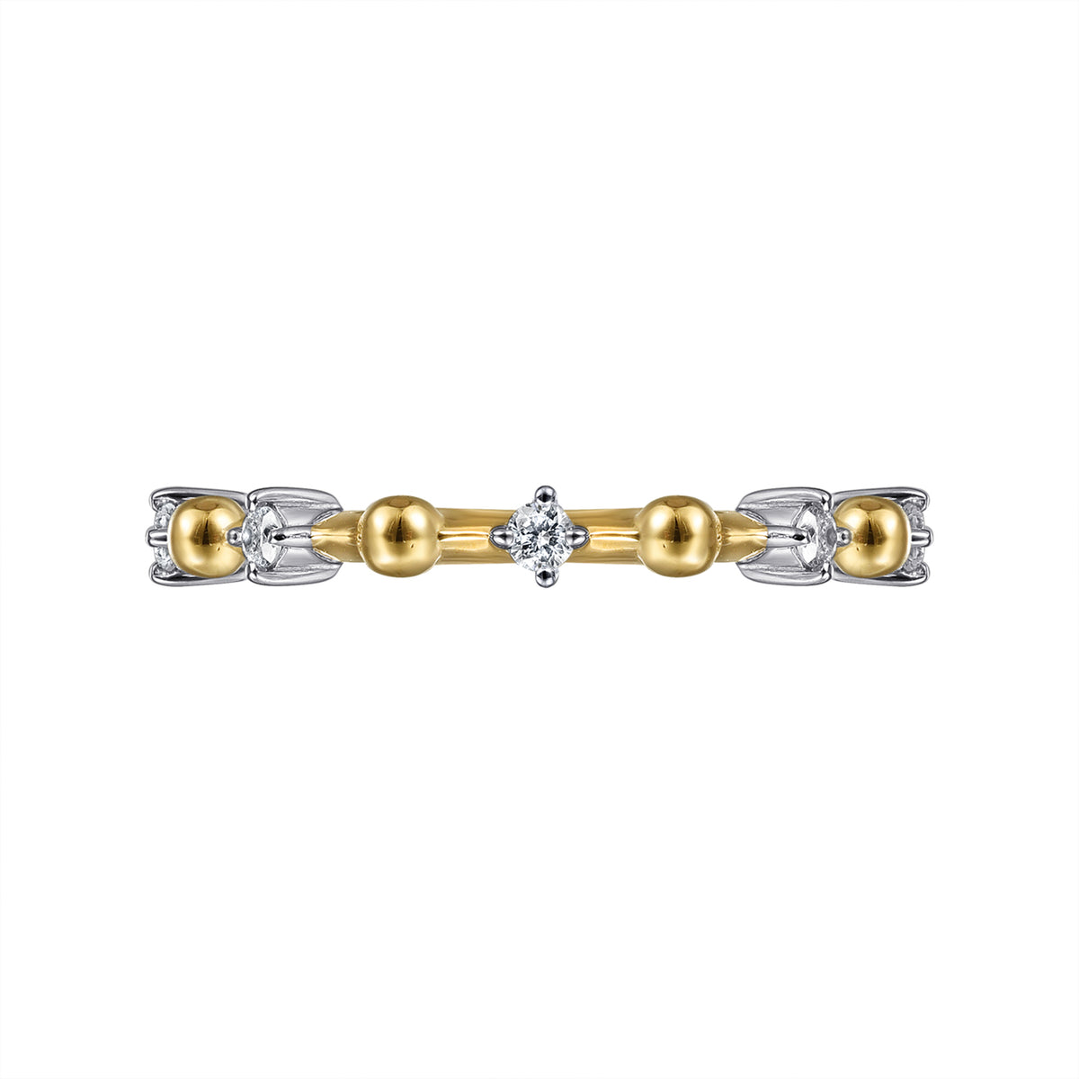 14K Yellow Gold Beaded and Diamond Station Alternating Ring - View 6