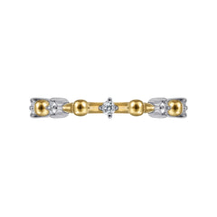 14K Yellow Gold Beaded and Diamond Station Alternating Ring thumbnail 6