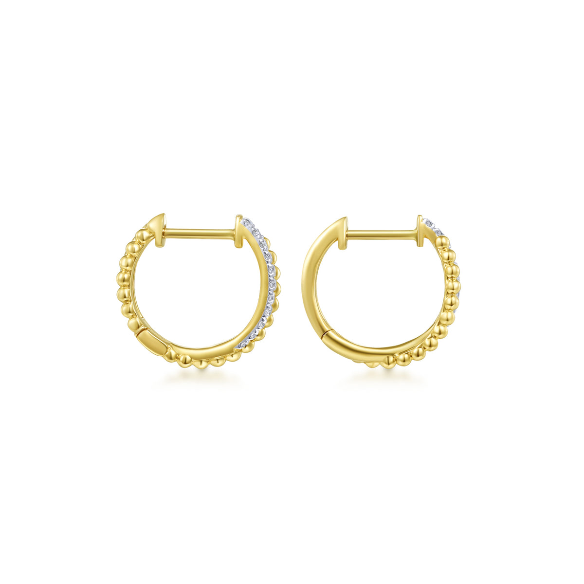 14K Yellow Gold Diamond Huggie Earrings, 10mm - View 2