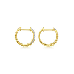 14K Yellow Gold Diamond Huggie Earrings, 10mm thumbnail 2