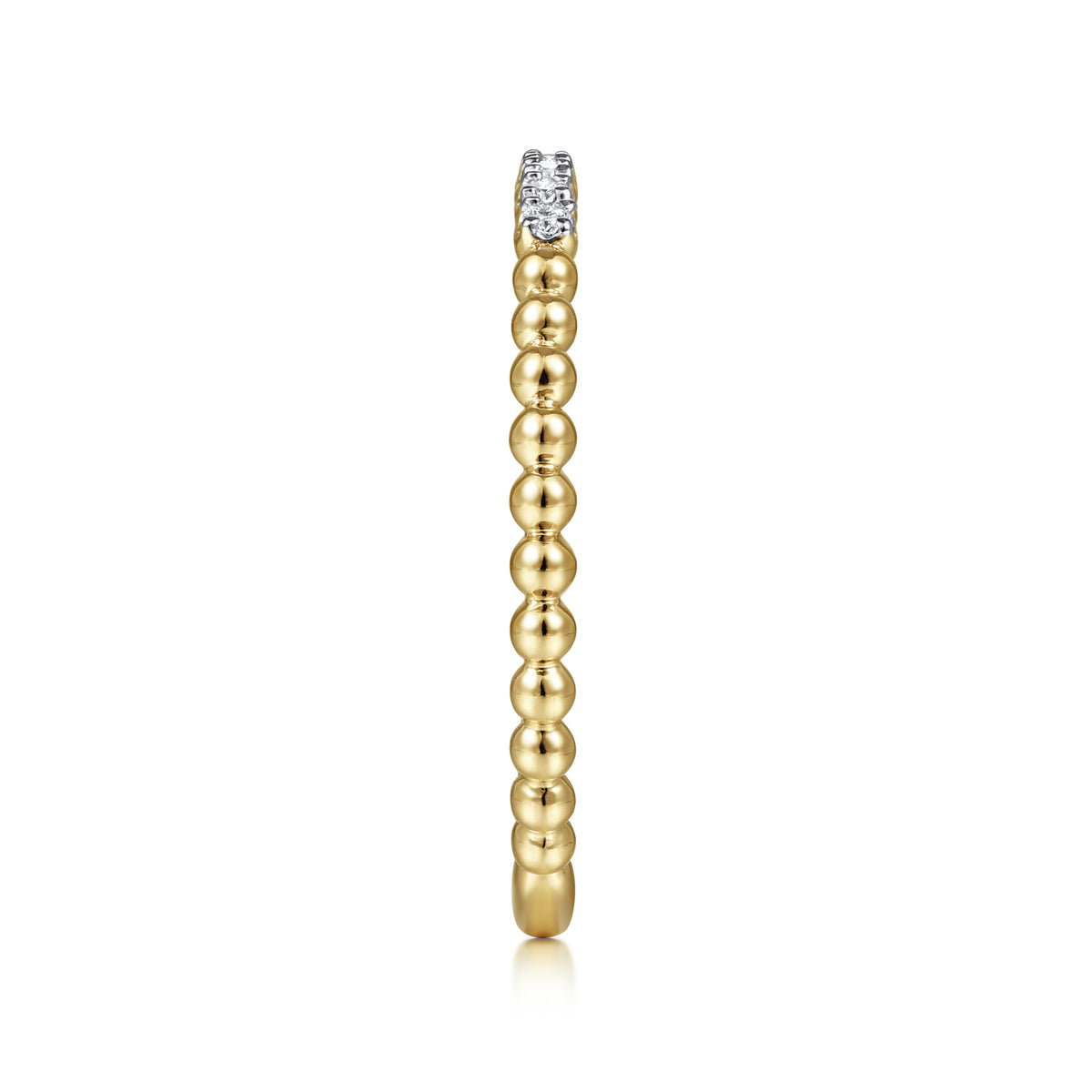 14K Yellow Gold Beaded Diamond Stackable Ring - View 4