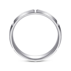 14K White Gold 6mm Carved Station Men's Wedding Band in Satin Finish thumbnail 2