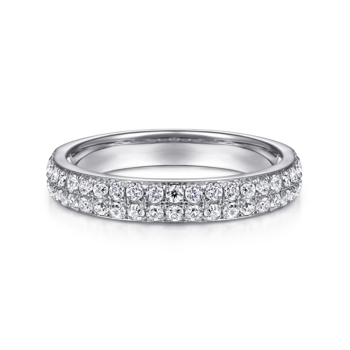 14K White Gold Diamond Pavé Band Ring - View 1