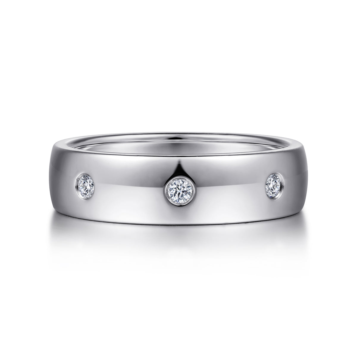 14K White Gold Diamond Men's Wedding Ring in High Polished Finish - View 1