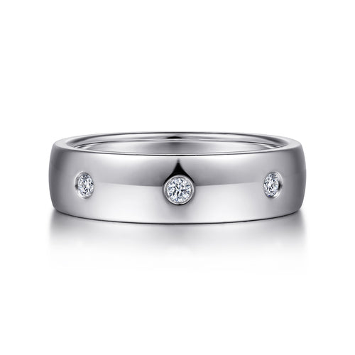 14K White Gold Diamond Men's Wedding Ring in High Polished Finish