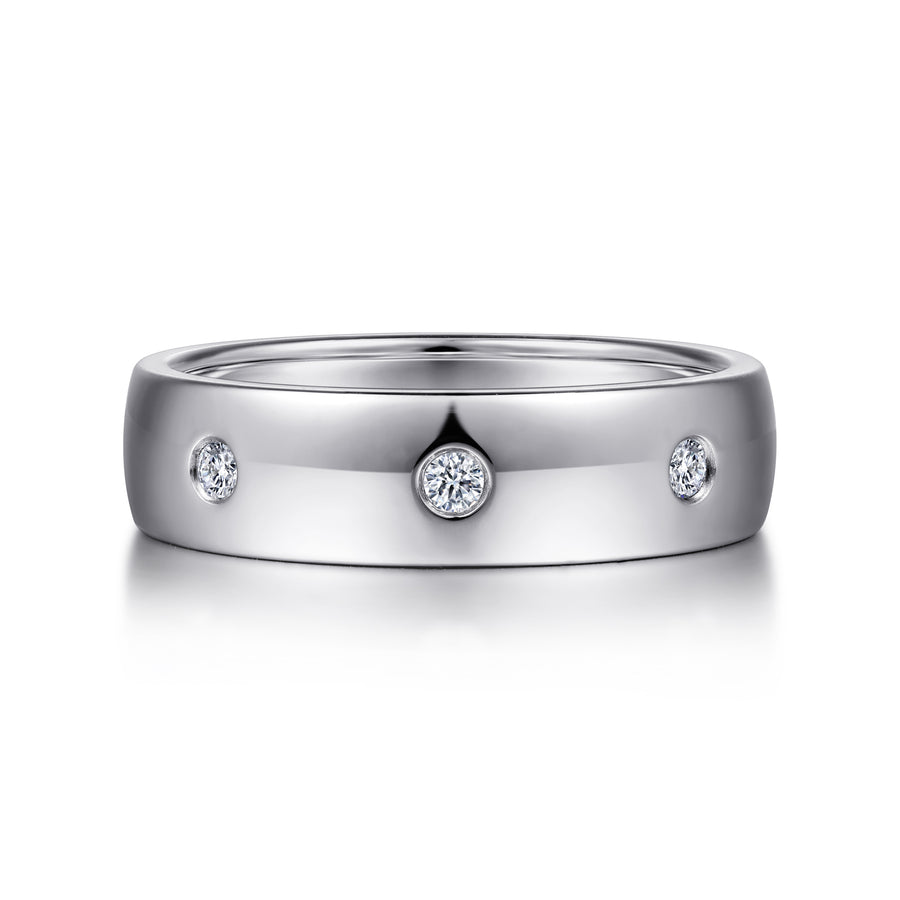 14K White Gold Diamond Men's Wedding Ring in High Polished Finish