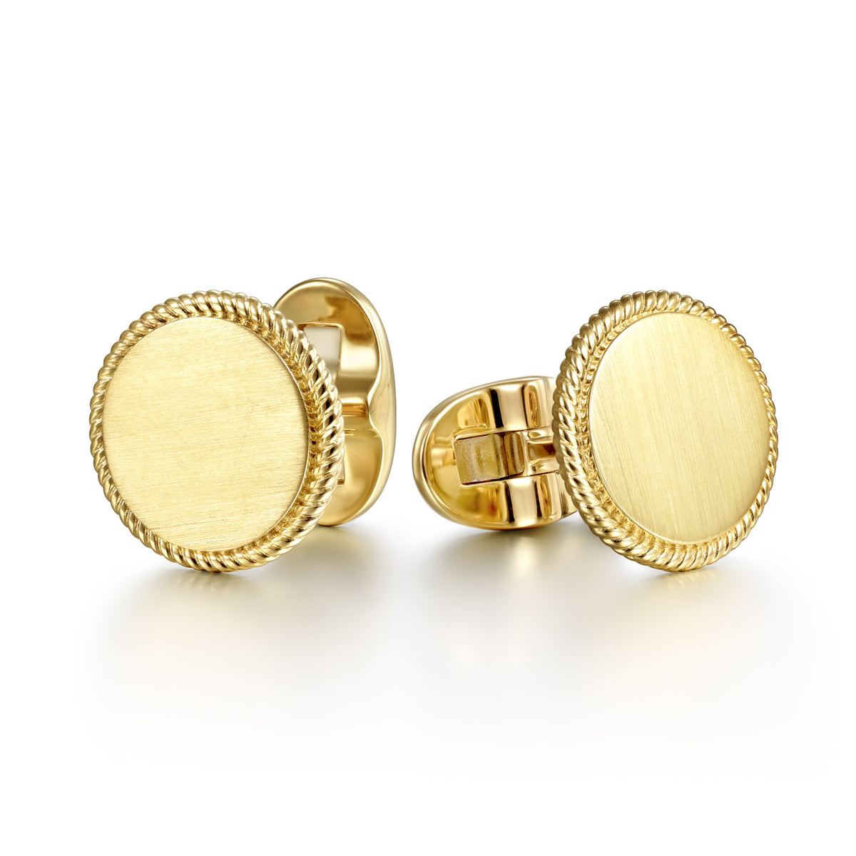 14K Yellow Gold Round Cufflinks with Twisted Rope Trim - View 1