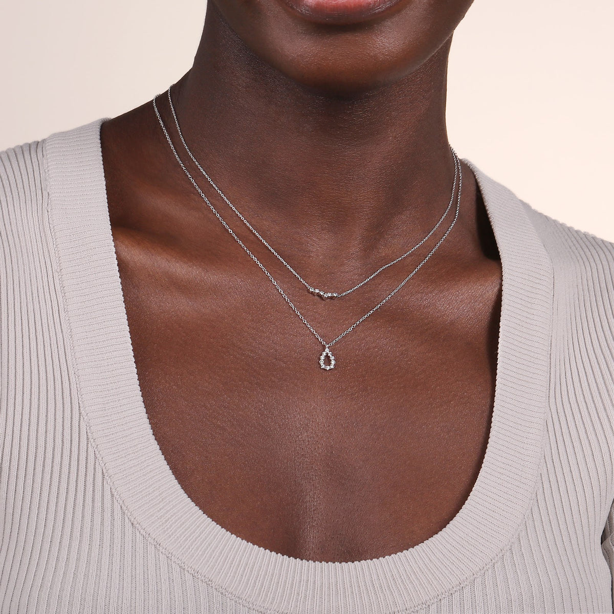 14K White Gold Diamond Constellation Bar Necklace - View 6