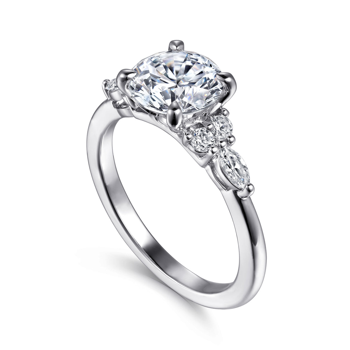 14K White Gold Round Diamond Cluster Engagement Ring - View 3