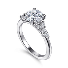 14K White Gold Round Diamond Cluster Engagement Ring thumbnail 3