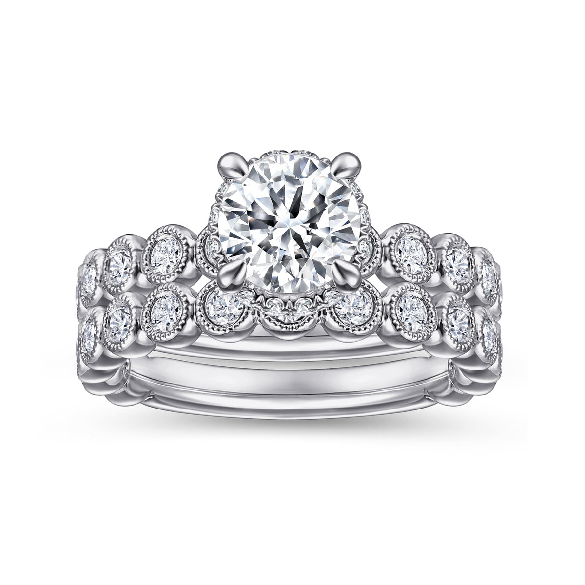 Vintage Inspired 14K White Gold Round Diamond Engagement Ring - View 4