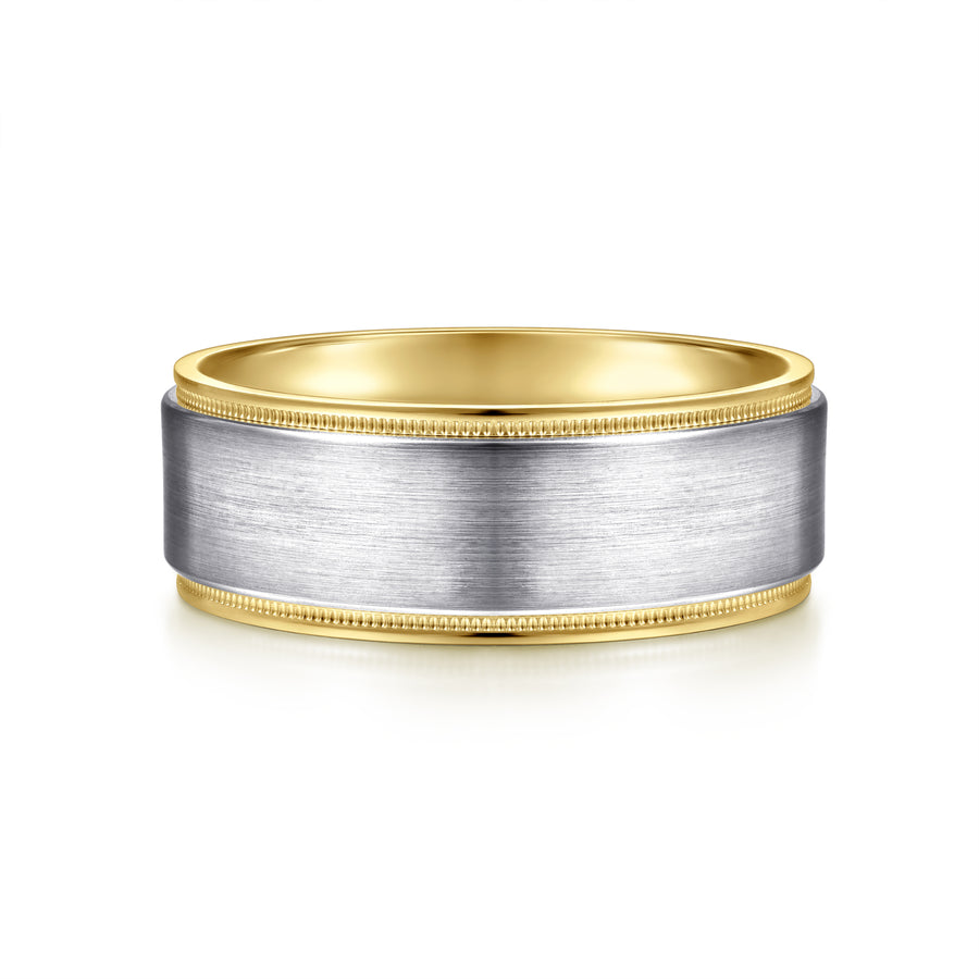 14K White-Yellow Gold 8mm Two Tone Men's Wedding Band in Satin Finish