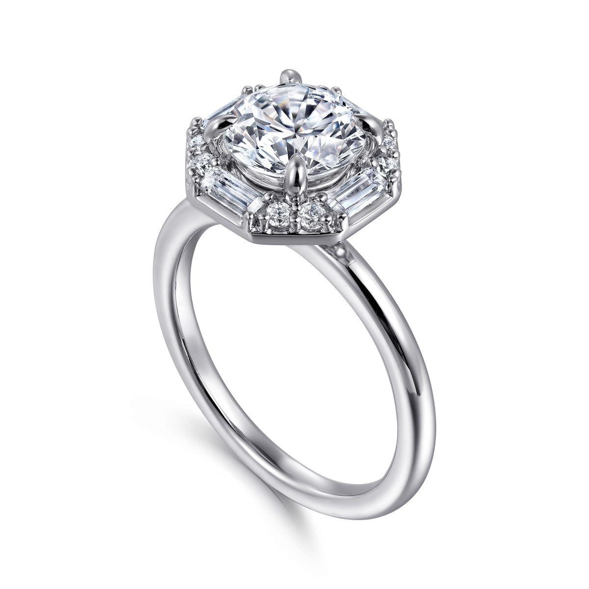 Octagonal Hidden Halo Diamond Engagement Ring - View 3