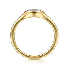 14K Yellow Gold Cluster Pavé Diamond Signet Promise Ring thumbnail 2