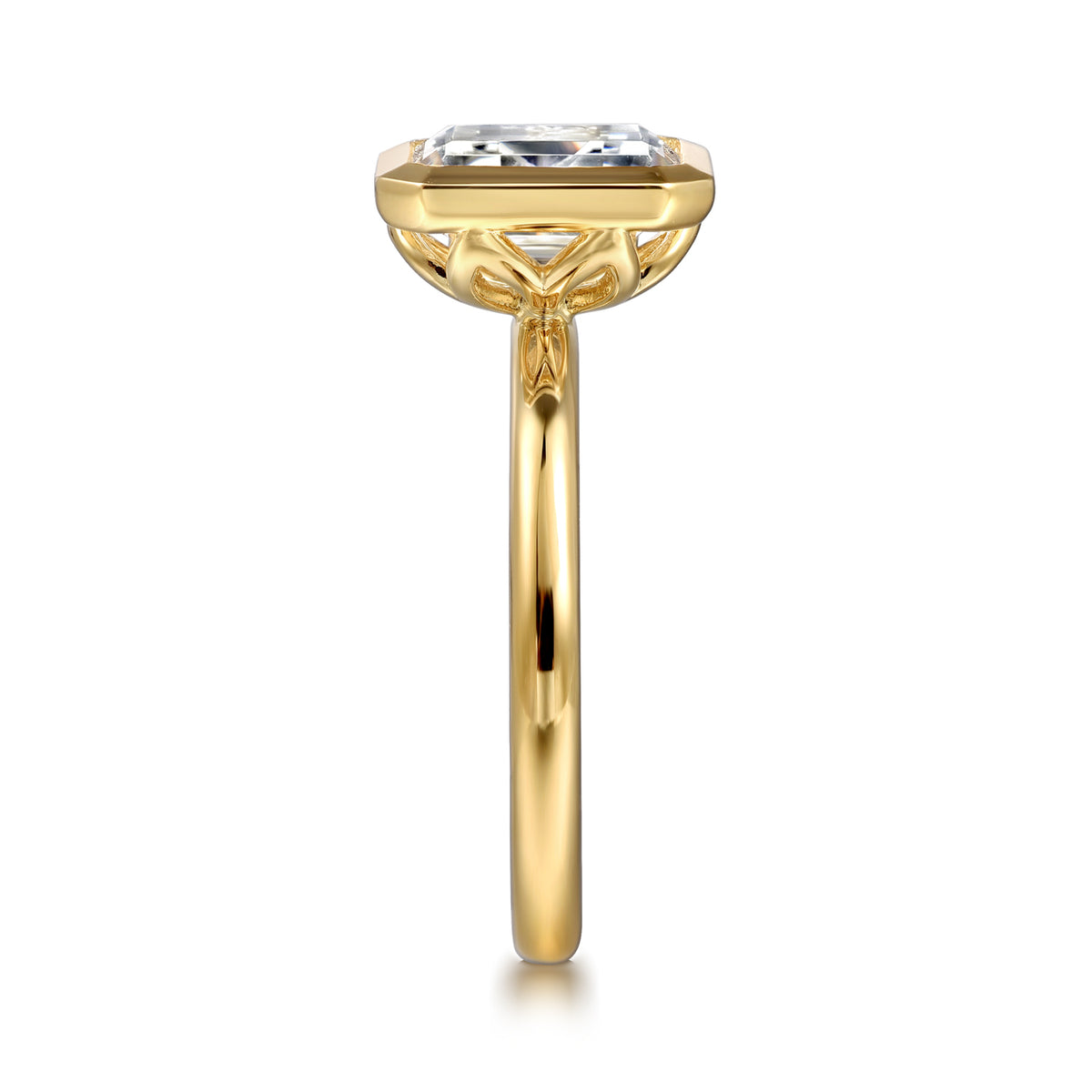 14K Yellow Gold Emerald Cut Bezel Set Diamond Engagement Ring - View 5
