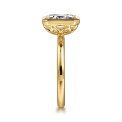 14K Yellow Gold Emerald Cut Bezel Set Diamond Engagement Ring thumbnail 5
