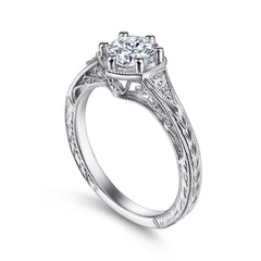 Vintage Inspired 14K Gold 6 Prong Round Diamond Engagement Ring thumbnail 3