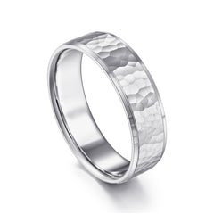 14K White Gold 6mm Men's Wedding Band in Hammered Finish thumbnail 3