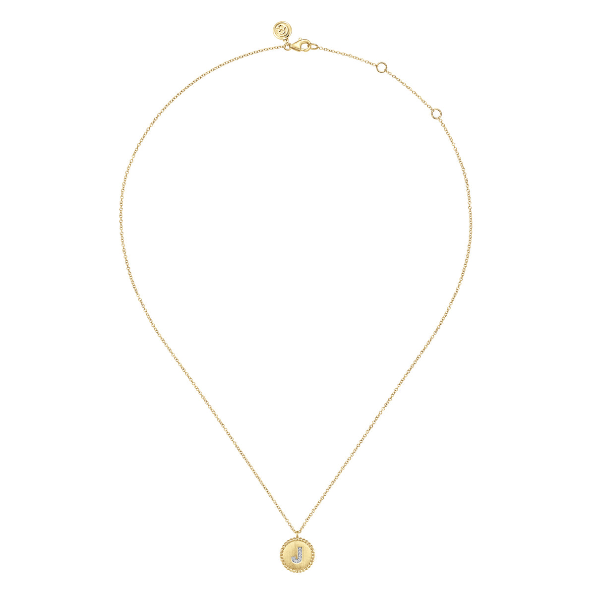 14K Yellow Gold Round J Initial Pendant Necklace with Diamonds - View 2