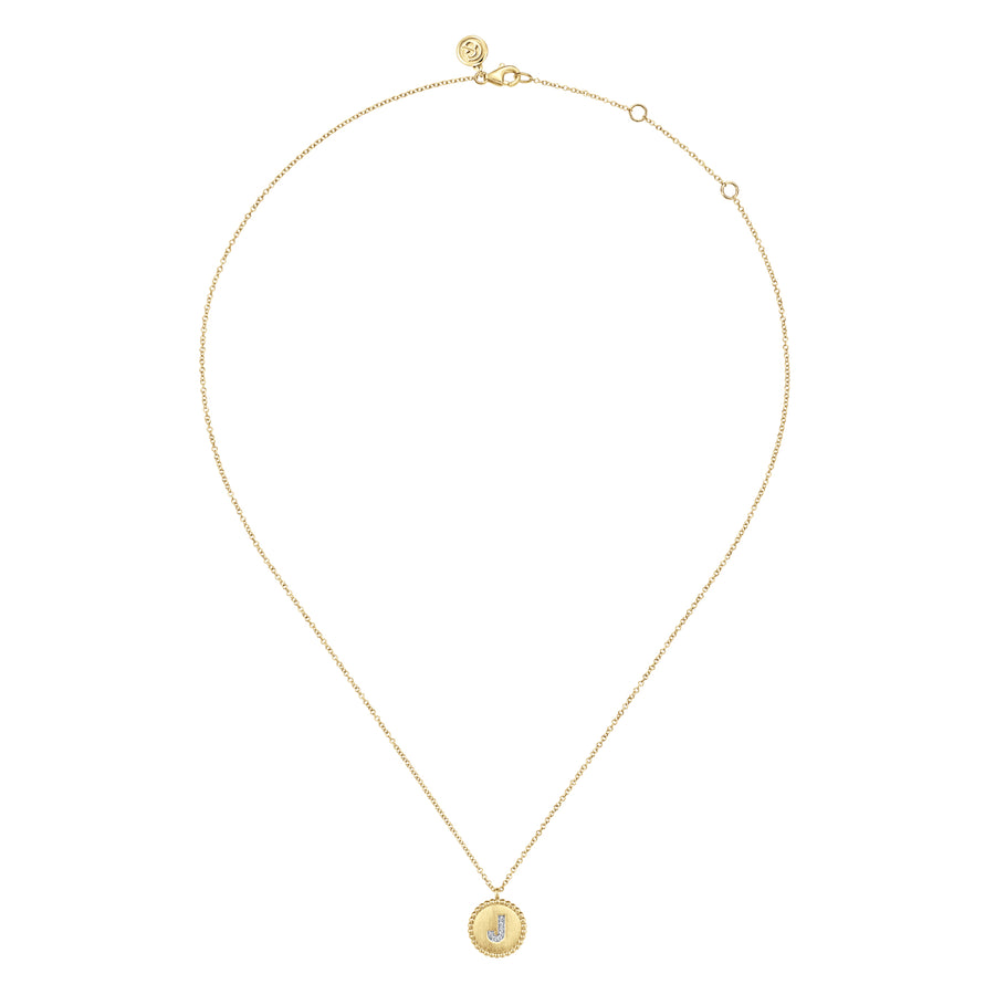 14K Yellow Gold Round J Initial Pendant Necklace with Diamonds