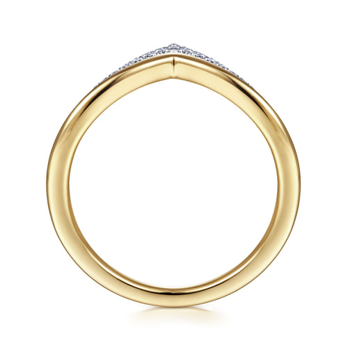 Bague chevron en or blanc et jaune 14 carats sertie de diamants