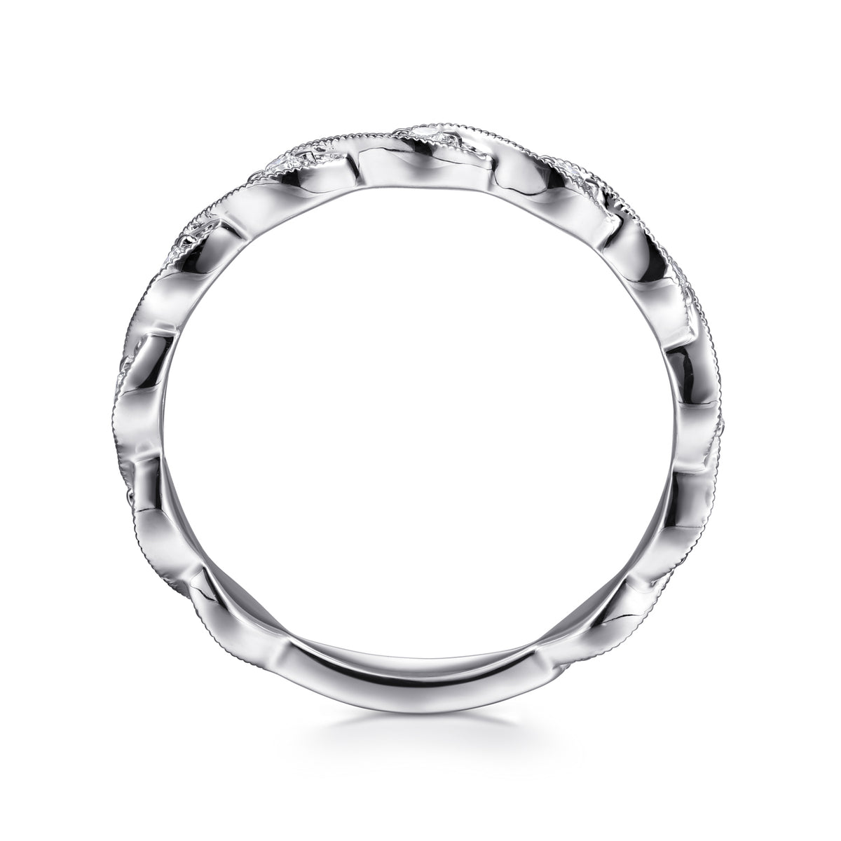 14K White Gold Twisted Diamond Stackable Ring - View 2