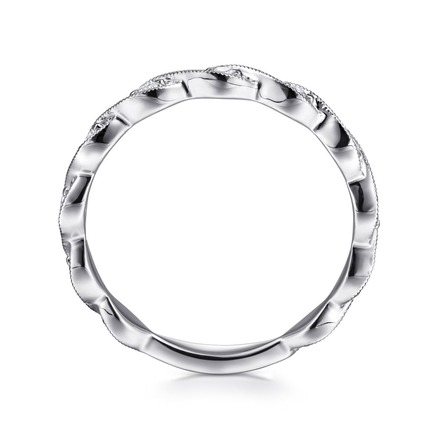 14K White Gold Twisted Diamond Stackable Ring