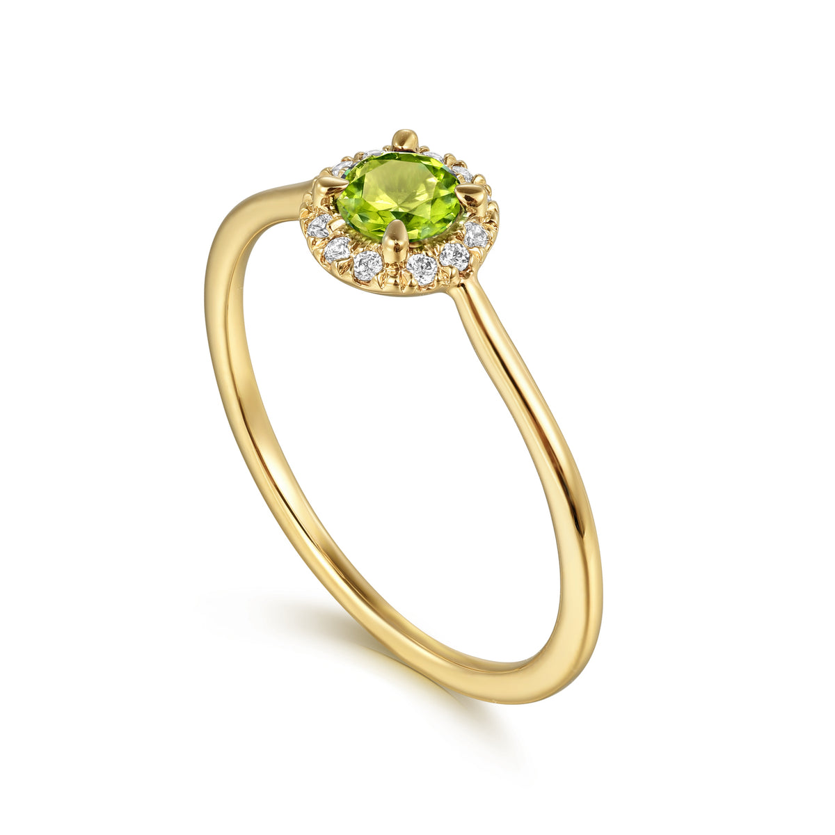 14K Yellow Gold Peridot and Diamond Halo Promise Ring - View 3