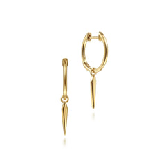 14K Yellow Gold Huggies with Spike Drop thumbnail 1