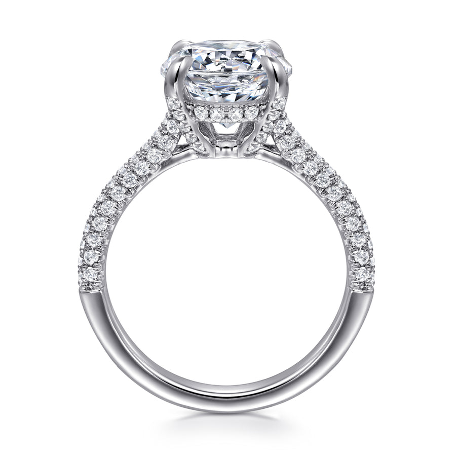 14K Gold Round Pavé Diamond Engagement Ring