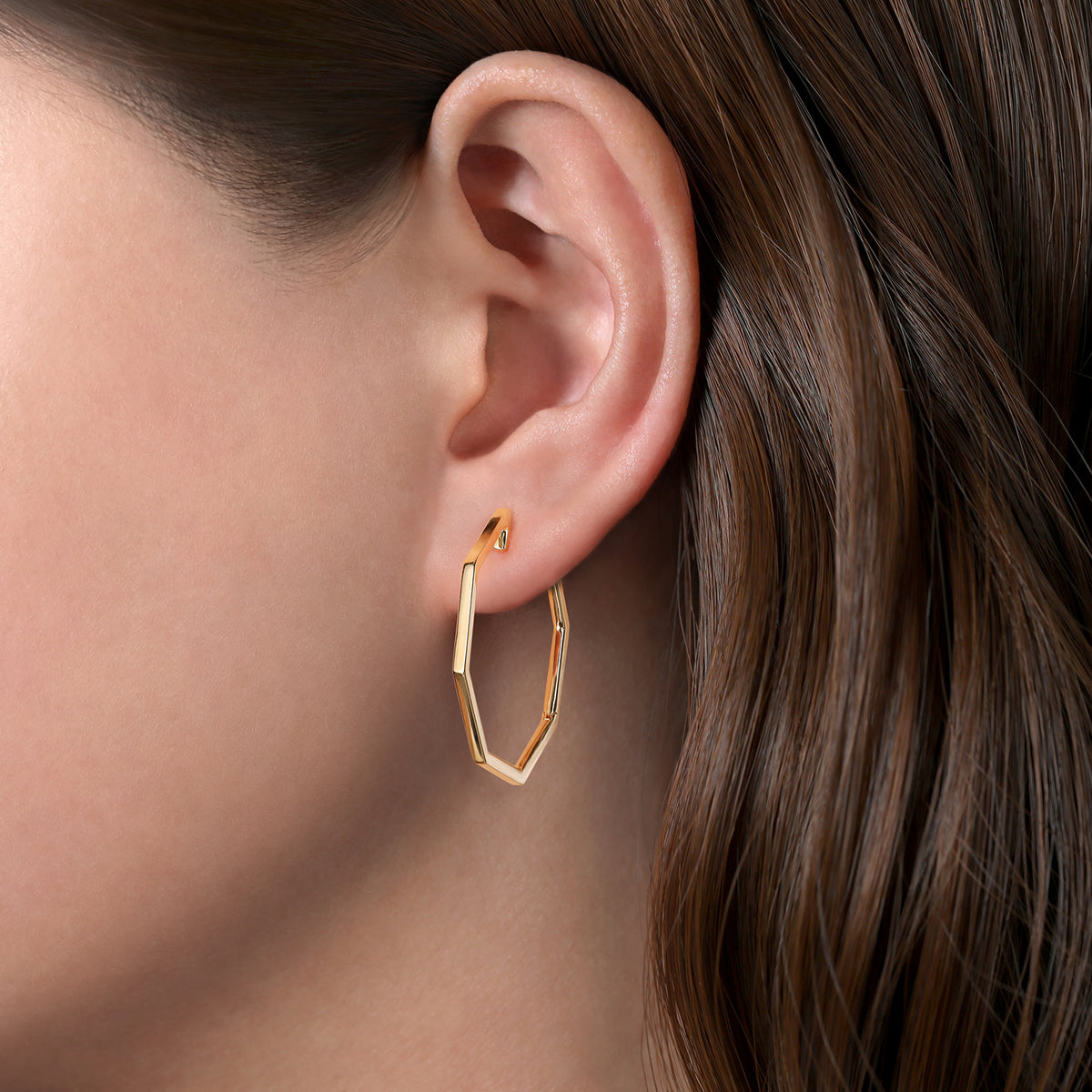 14K Yellow Gold 30mm Geometric Classic Hoop Earrings - View 2