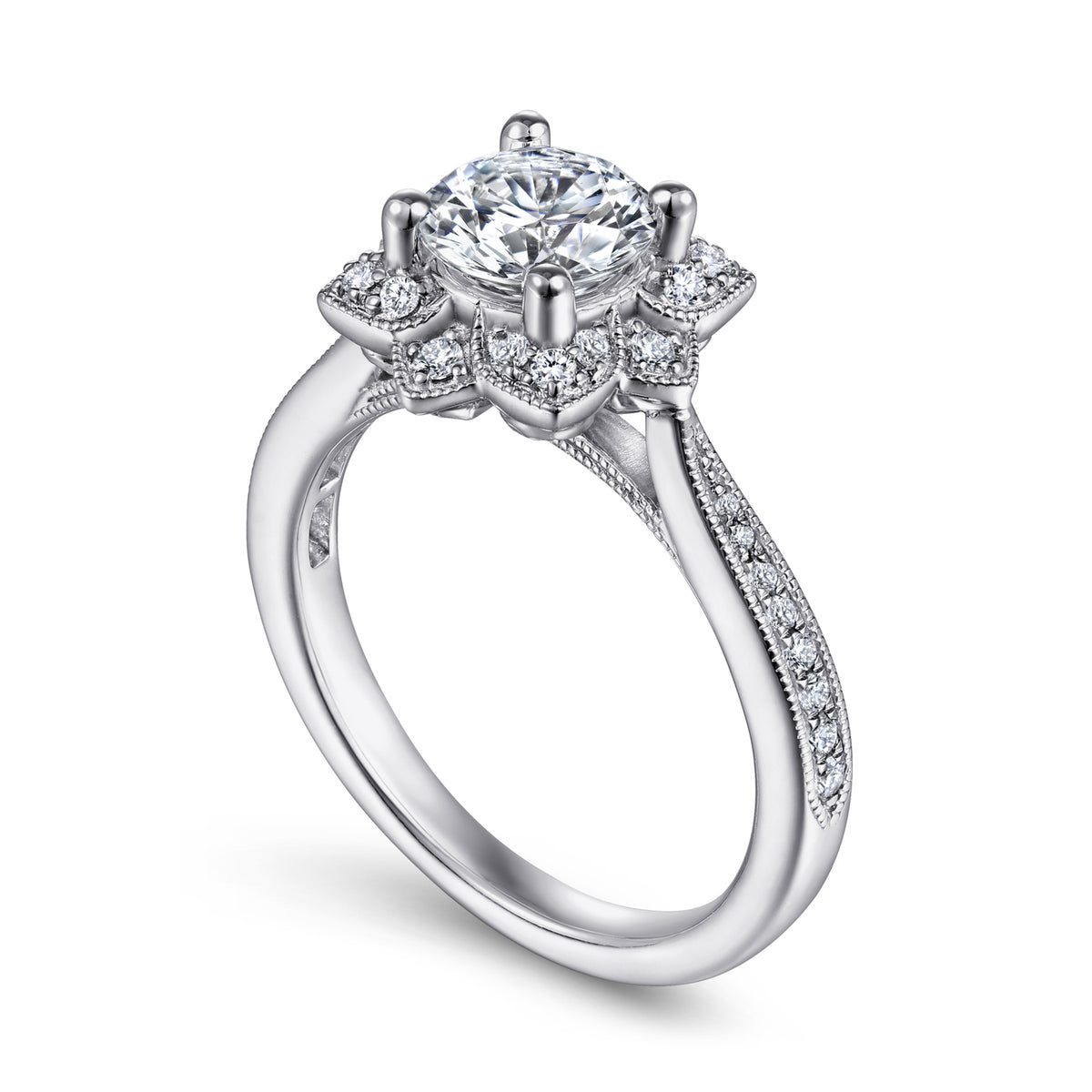 Vintage-Inspired Round Halo Diamond Engagement Ring - 0.21 CTW - View 3