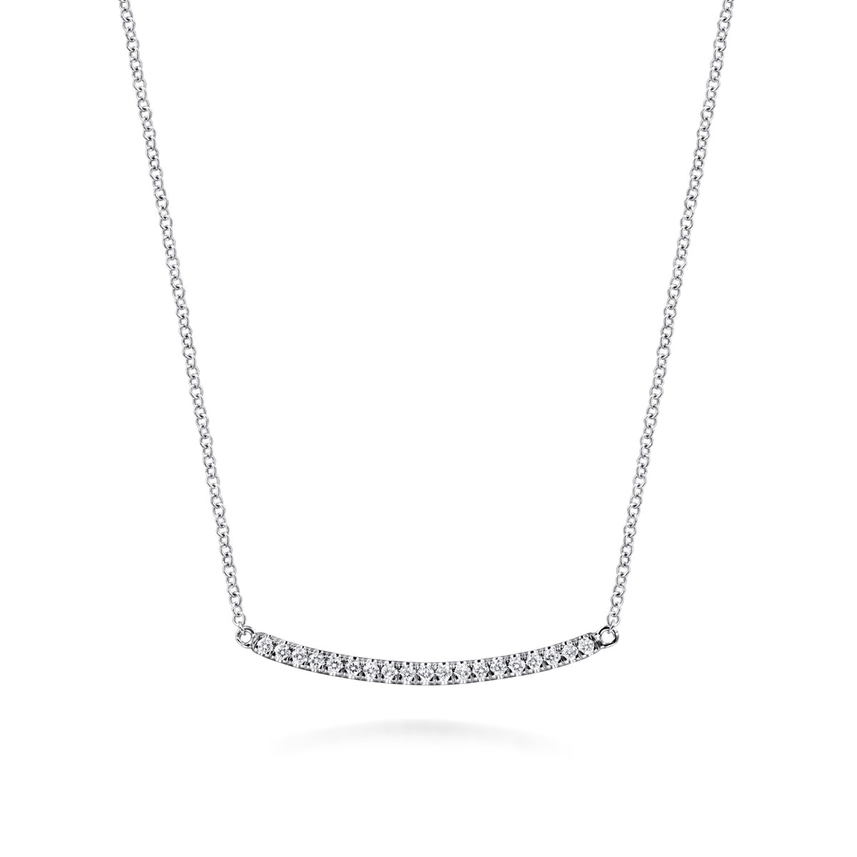 14K White Gold Diamond Pavé Curved Bar Necklace - View 1