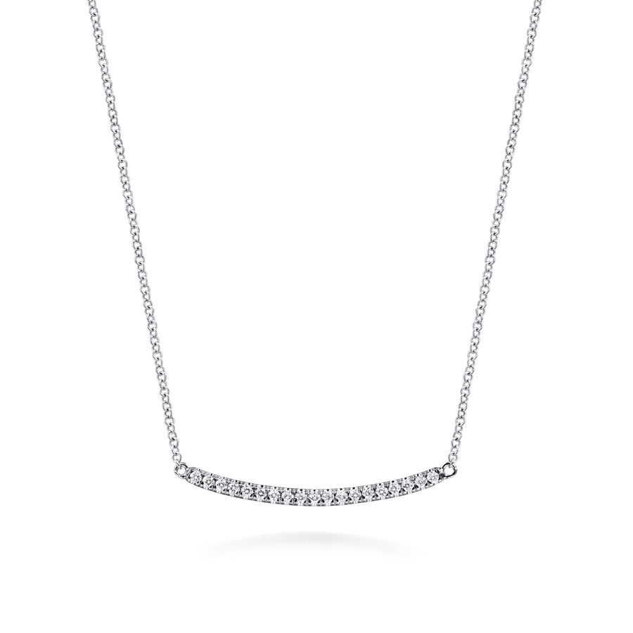 14K White Gold Diamond Pavé Curved Bar Necklace