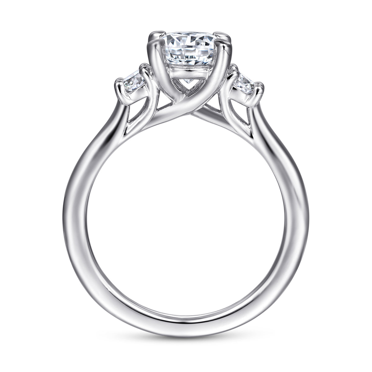 Classic 14K Gold Round Three Stone Diamond Engagement Ring - View 2