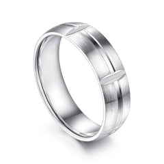 14K White Gold 6mm Carved Station Men's Wedding Band in Satin Finish thumbnail 3